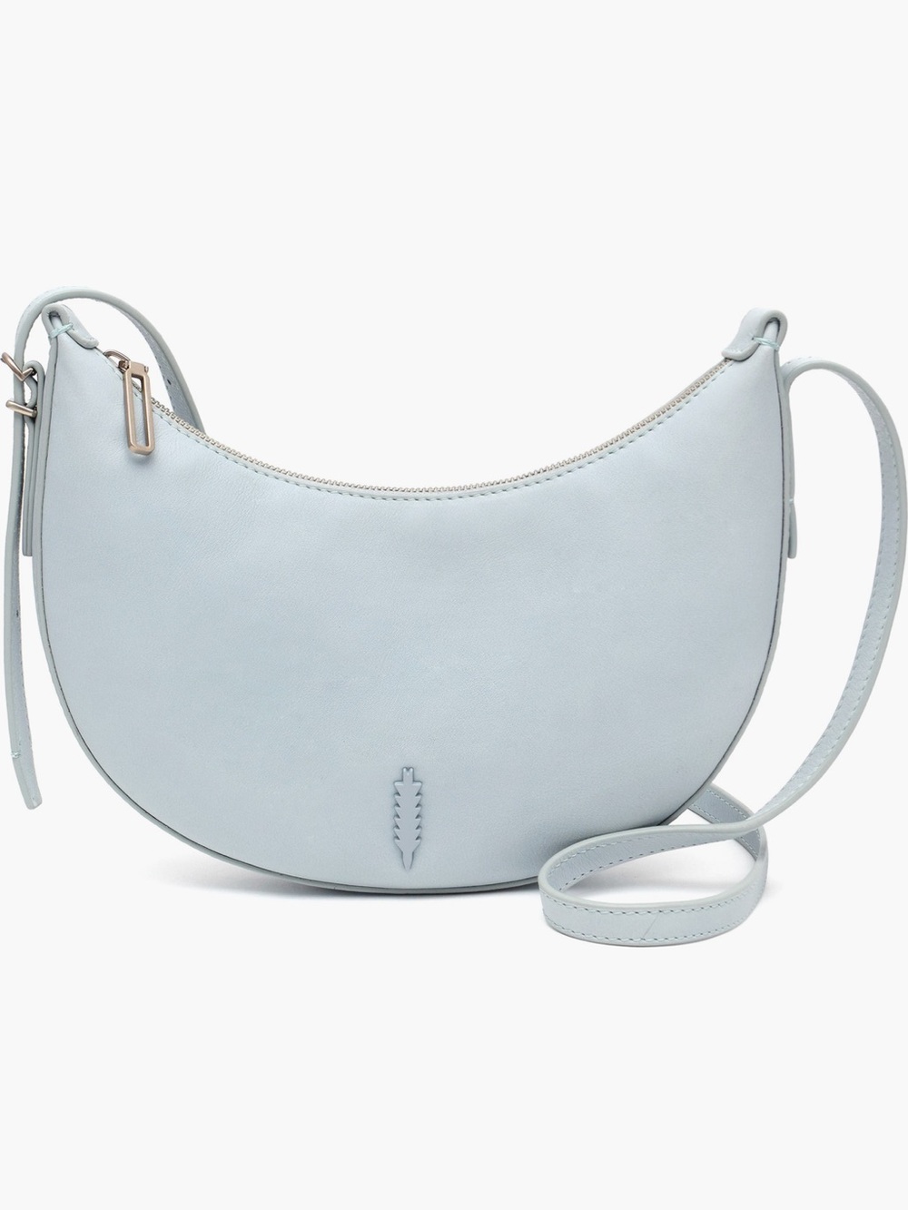 Thacker Dusty Blue Crescent Leather Crossbody Bag with Adjustable Strap